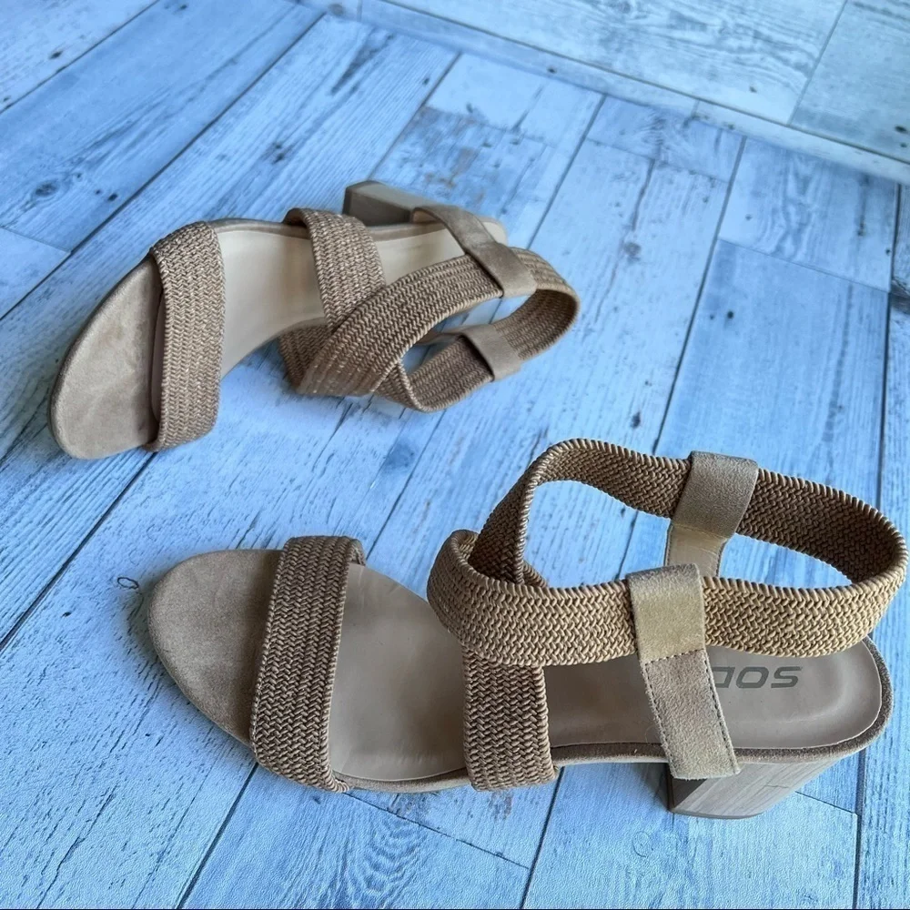 SODA Women’s Criss Cross‎ Blocked Heeled Sandal Shoes Tan Brown Size 11